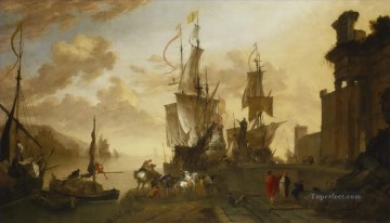 paisaje portuario de buques de guerra Pinturas al óleo